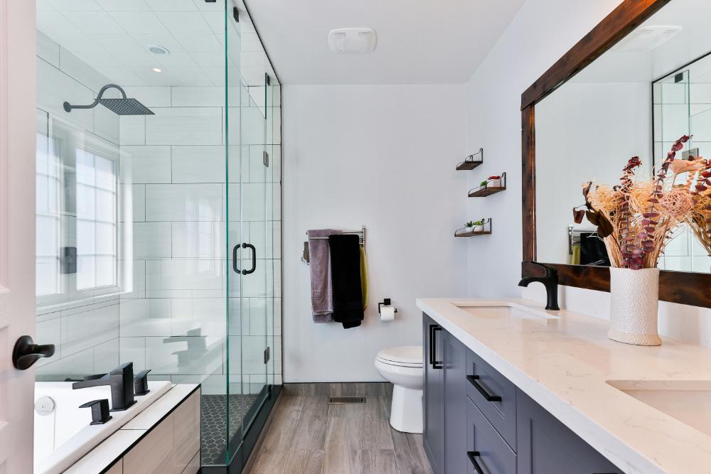 Modern bathroom with glass shower